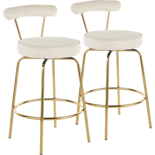 Rhonda 26" Counter Stool in Cream Velvet & Gold Metal (Set of 2)